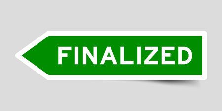 Green color arrow shape sticker label with word finalized on gray backgroundのイラスト素材
