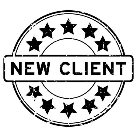 Grunge black new client word round rubber seal stamp on white backgroundのイラスト素材
