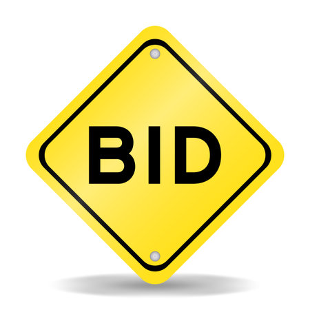 Yellow color transportation sign with word bid on white backgroundのイラスト素材