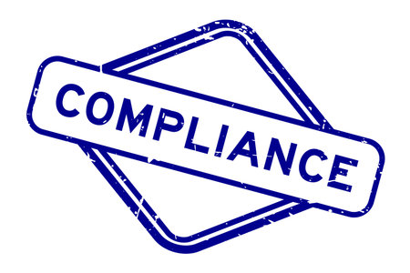 Grunge blue compliance word rubber seal stamp on white backgroundのイラスト素材