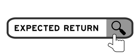 Search banner in word expected return with hand over magnifier icon on white backgroundのイラスト素材