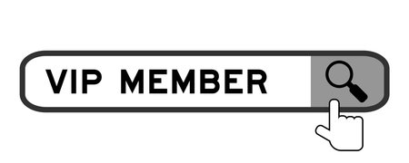 Search banner in word VIP member with hand over magnifier icon on white backgroundのイラスト素材