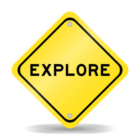 Yellow color transportation sign with word explore on white backgroundのイラスト素材