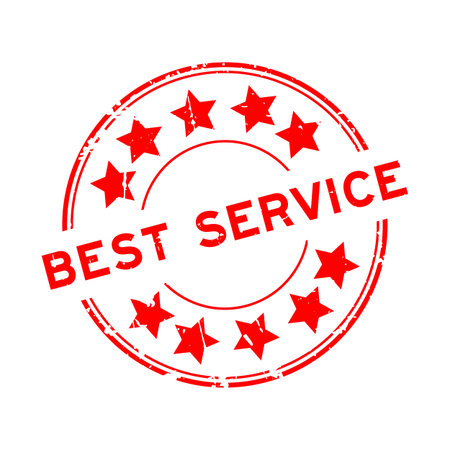 Grunge red best service word with star icon round rubber seal stamp on white backgroundのイラスト素材