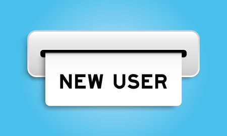 White coupon banner with word new user from machine on blue color backgroundのイラスト素材