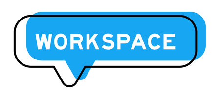 Speech banner and blue shade with word workspace on white background