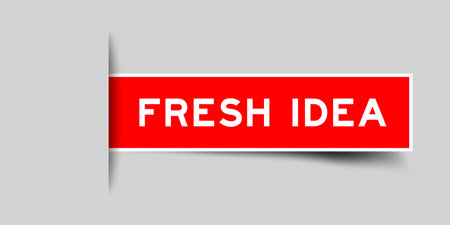 Red color square shape sticker label with word fresh idea inserted in gray backgroundのイラスト素材