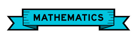 Ribbon label banner with word mathematics in blue color on white backgroundのイラスト素材