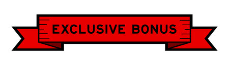 Ribbon label banner with word exclusive bonus in red color on white backgroundのイラスト素材