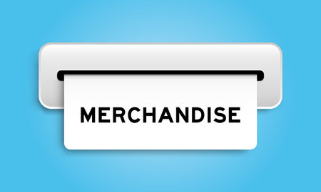 White coupon banner with word merchandise from machine on blue color background