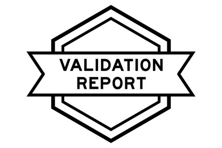 Vintage black color round label banner with word validation report on white backgroundのイラスト素材