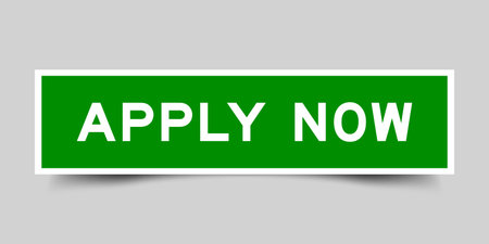 Green color square shape sticker label with word apply now on gray backgroundのイラスト素材