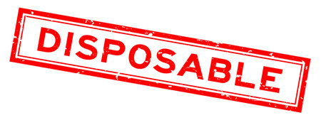 Grunge red disposable word square rubber seal stamp on white background