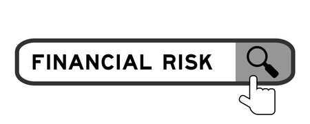 Search banner in word financial risk with hand over magnifier icon on white backgroundのイラスト素材