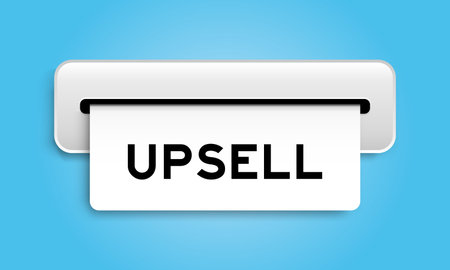 White coupon banner with word upsell from machine on blue color backgroundのイラスト素材