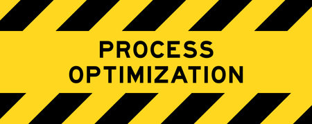 Yellow and black color with line striped label banner with word process optimization