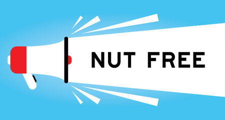 Color megaphone icon with word nut free in white banner on blue backgroundのイラスト素材