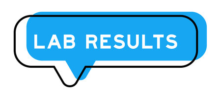 Speech banner and blue shade with word lab results on white background