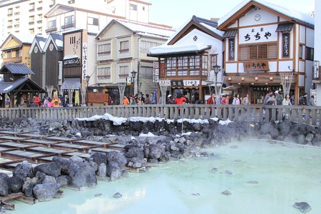 Kusatsu Onsen is one of Japan most famous hot spring resorts and is blessed with large volumes of high quality hot spring water said to cure every illness but lovesickness.のeditorial素材