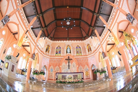 The interiors of Catholic church Maephra Patisonti Niramon is located in Chantaburi province Thailand at March 282015.This building was built with French Styleのeditorial素材