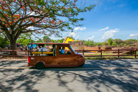 AYUTTHAYA THAILAND  MAY 17: Tourists visit the Reclining Buddha of Wat Lokaya Sutha in Ayutthaya Thailand on May 17 2015. Wat Lokaya Sutha is located directly west of the Royal Palaceのeditorial素材