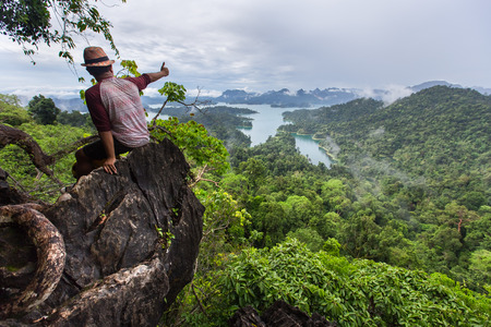SURAT THANI THAILAND MAY 26 2015 : Tarzan View Point at in Ratchaprapha Dam at Khao Sok National Park Surat Thani Province Thailand.のeditorial素材