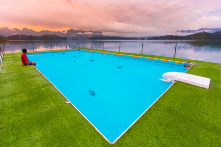 Beautiful mountains and river natural attractions in Ratchaprapha Dam at Khao Sok National Park Surat Thani Province Thailand.のeditorial素材