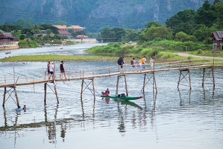 Vang Vieng is a tourism-oriented town in Laos, located in Vientiane Province about four hours bus ride north of the capital.のeditorial素材