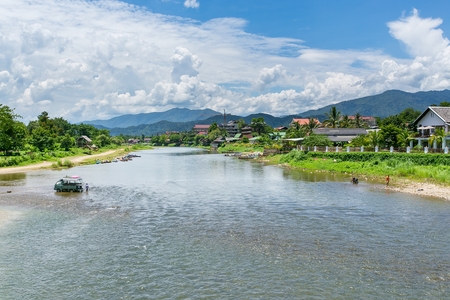 Nam Song river at Vang Vieng, Laosの写真素材