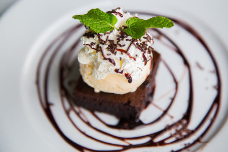 Homemade brownies with ice creamの写真素材