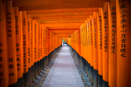 Torii gates in Fushimi Inari Shrine, Kyoto, Japanのeditorial素材