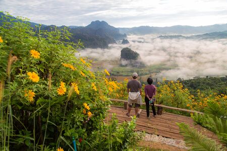 Morning fog on sunrise in the Phulanka, Phayaoの写真素材
