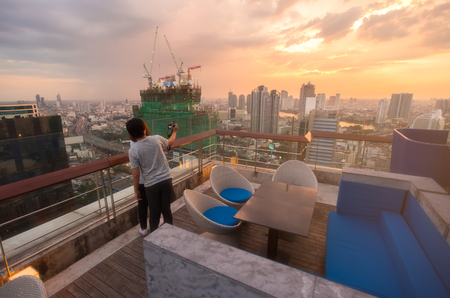 View from the top of Bangkok Bar & Restaurant in Bangkok, Thailandの写真素材