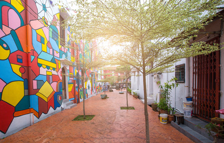 The painting wall of the old building in Melaka,Malaysia