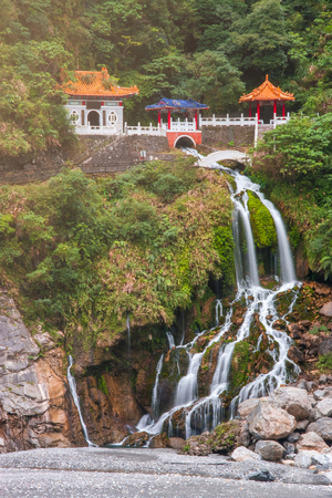 Changchun temple, Eternal Spring Shrine and waterfall at Taroko National Park in Hualien, Taiwanのeditorial素材
