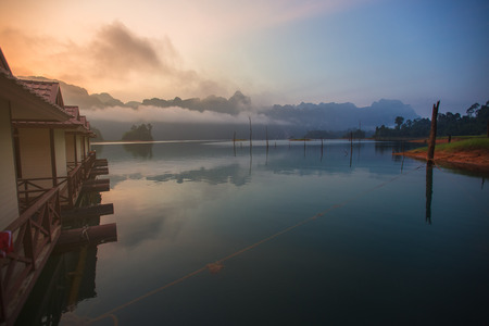 Raft House in Ratchaprapha Dam, Surat Thani , Thailand