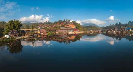 Ban Rak Thai Village near lake, a Chinese settlement in Pai, Mae Hong Son ,Thailand.の写真素材
