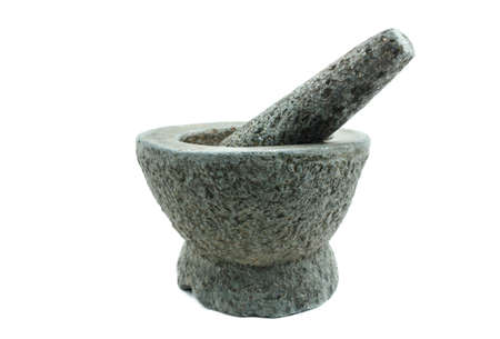 stone mortar and pestle isolated on white backgroundの写真素材