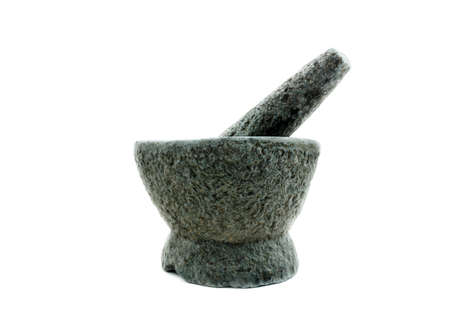 stone mortar and pestle isolated on white backgroundの写真素材