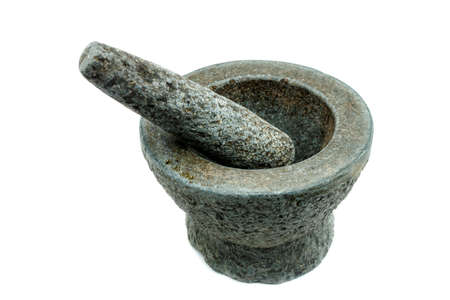 stone mortar and pestle isolated on white backgroundの写真素材