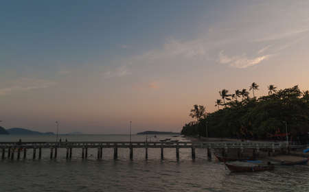 twilight sky with colorful sunset and clouds at the bridgeの写真素材
