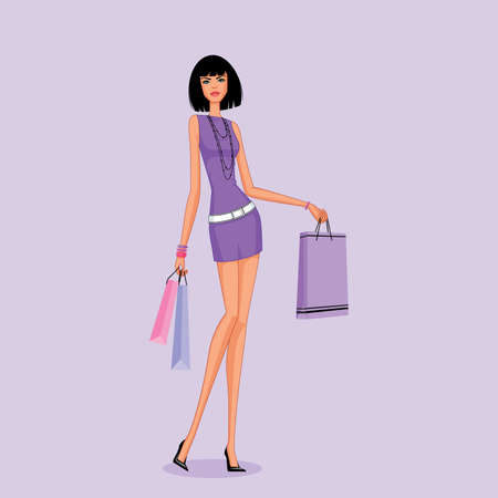 shopping fashion girl illustrationのイラスト素材