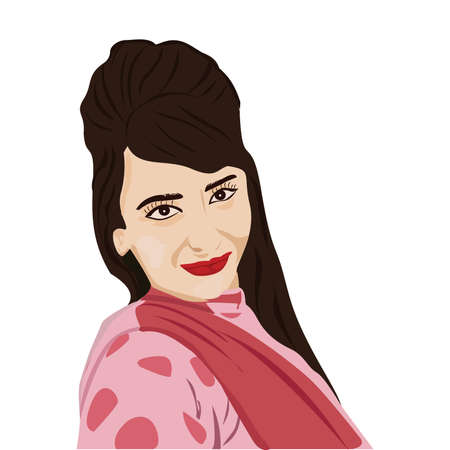 cute woman vector portrait drawのイラスト素材