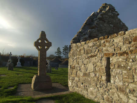 Clonmacnoise Celtic cross county Offalyの写真素材