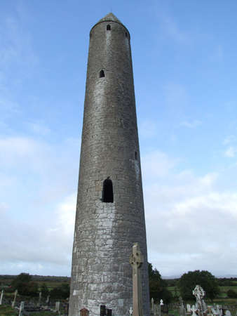 Round tower (county Galway, Ireland. Constructed in the 9th century its purpose was a defense against viking invaders)の写真素材