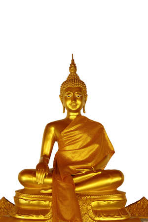 golden buddha statue isolated on white backgroundの写真素材