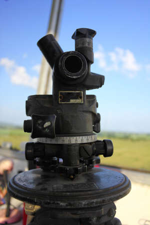 telescope against blue cloudy skyの写真素材