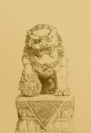 Gold Chinese style Lion statueの写真素材