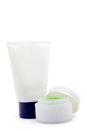 The Blank White Cream Tube on white backgroundの写真素材