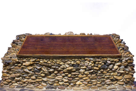 wood board on stone with sky backgroundの写真素材